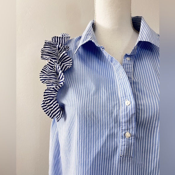 Philosophy blue White Stripe Dress with ruffles, size PXL - Picture 2 of 12